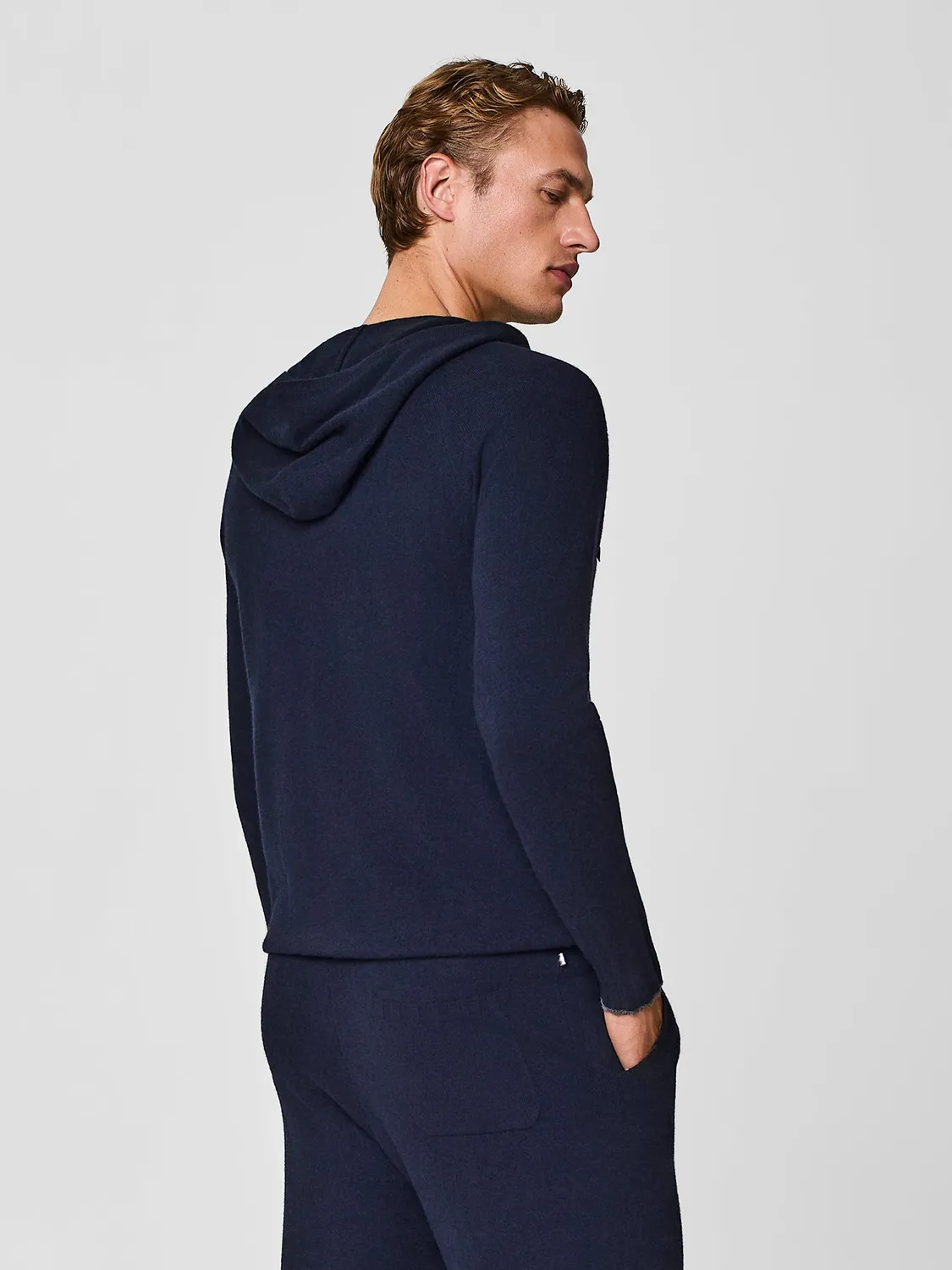 Paul Taylor felpa cappuccio zip cashmere blu uomo