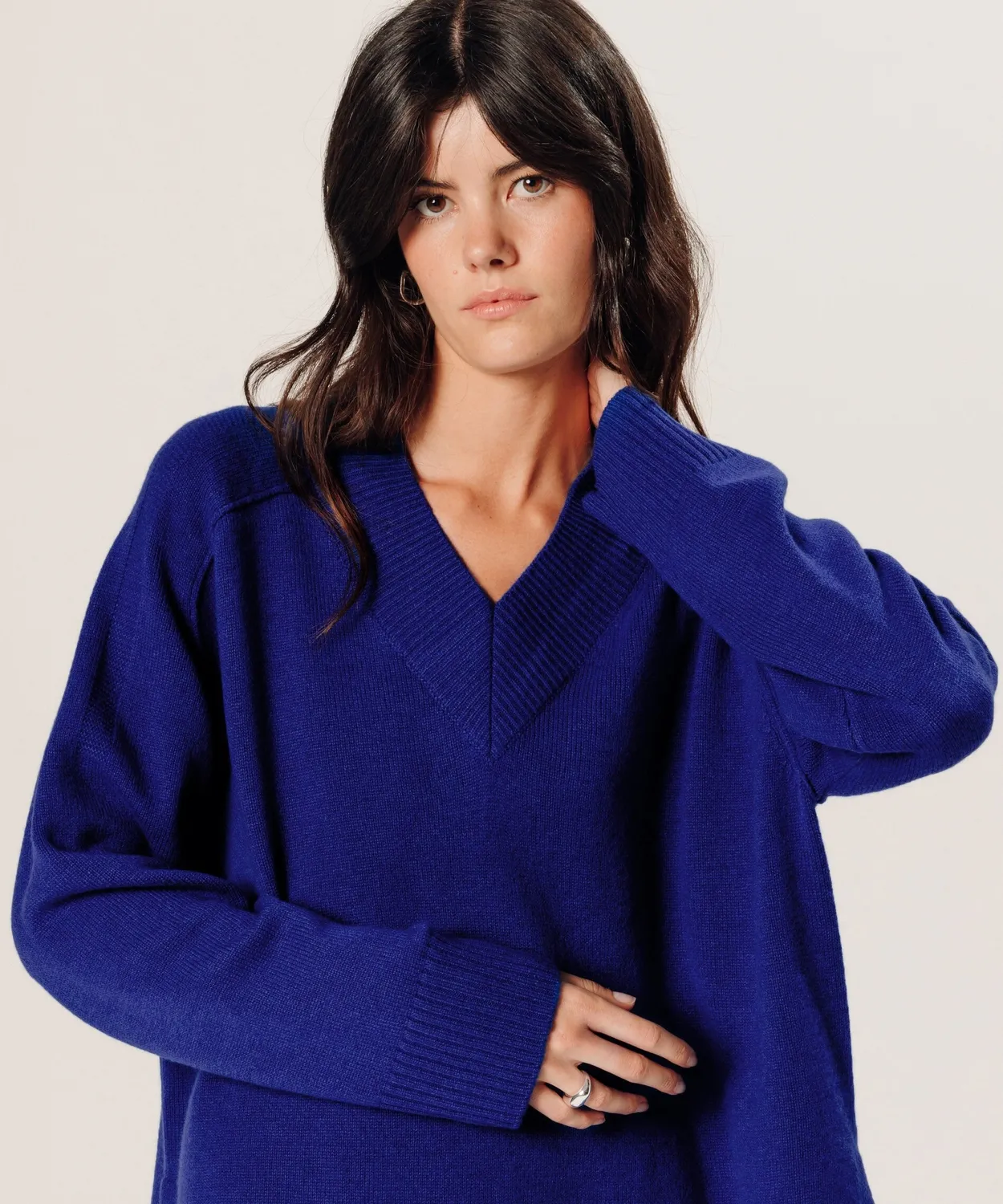 Rodier Maglione Cashmere Scollo V Oversize Blu Oltremare