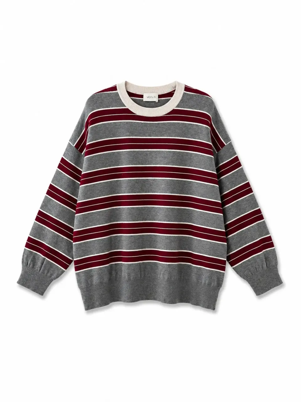 VICOLO Pull Righe Grigio Girocollo Taglia Unica