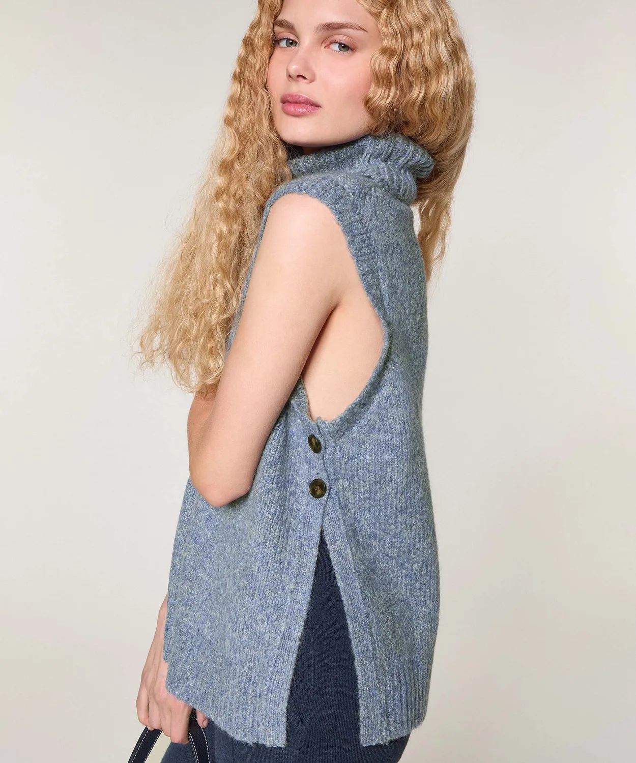 Rodier maglione senza maniche maglia grossa blu