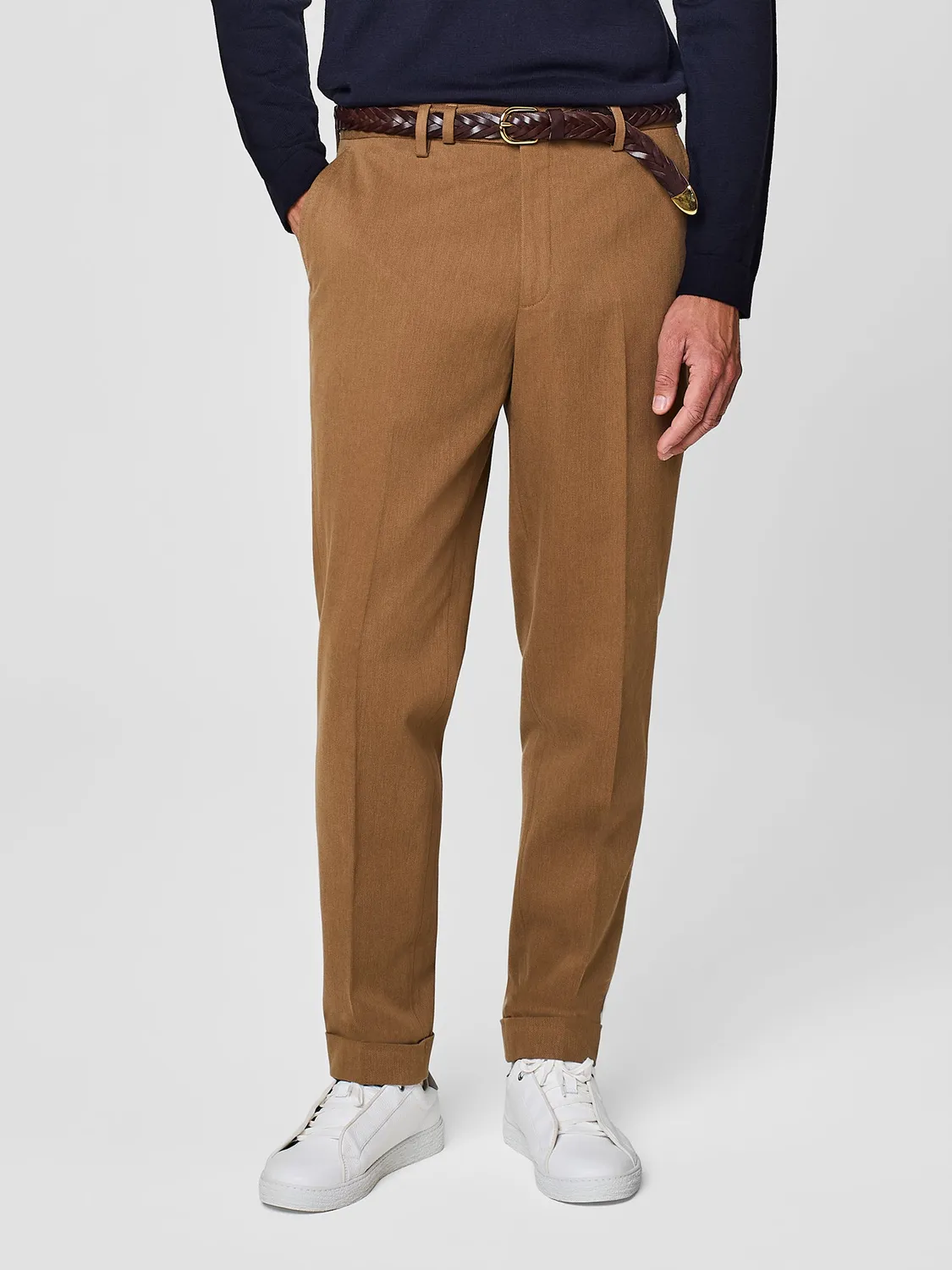 Paul Taylor pantalone wide fit cammello cotone sartoriale