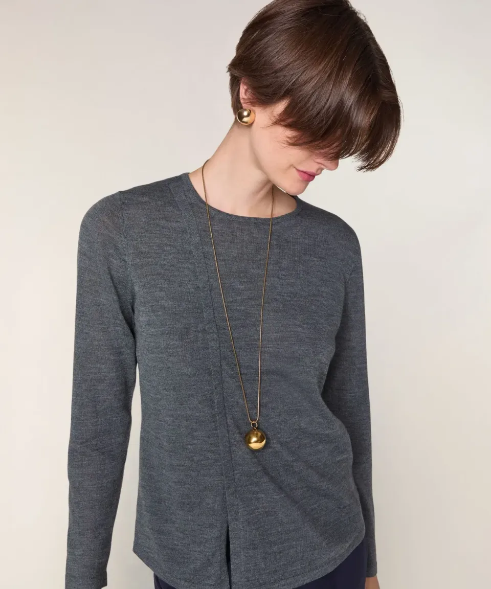 Rodier maglione girocollo merino grigio piombo maglia fine