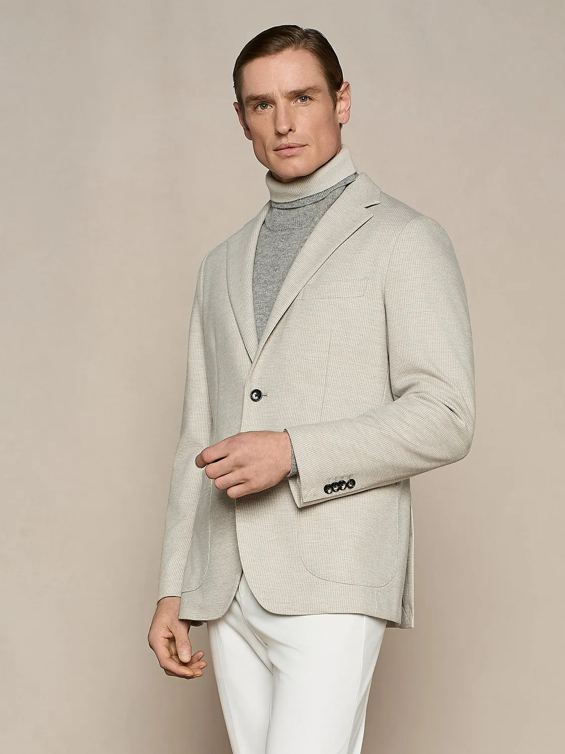 Paul Taylor pied de poule giacca sfoderata beige jersey