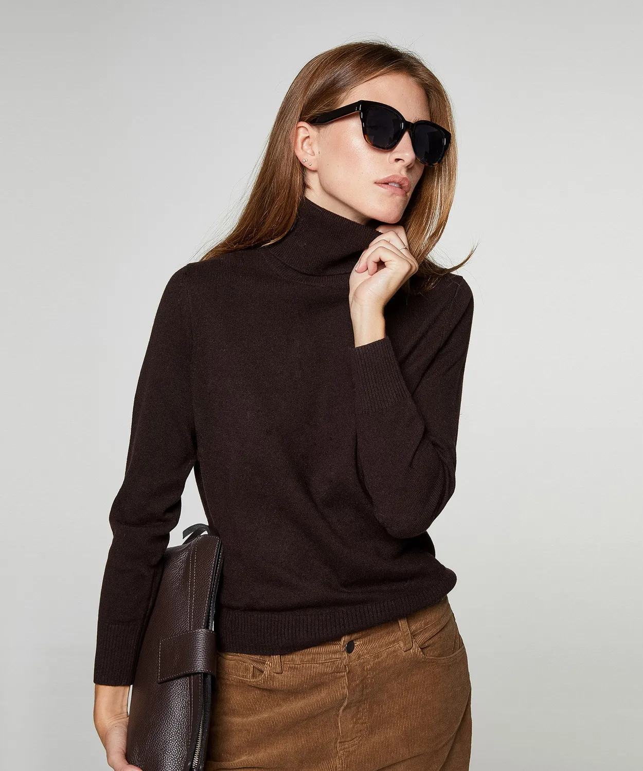 Rodier Maglione Dolcevita Cashmere marrone scuro S-XL