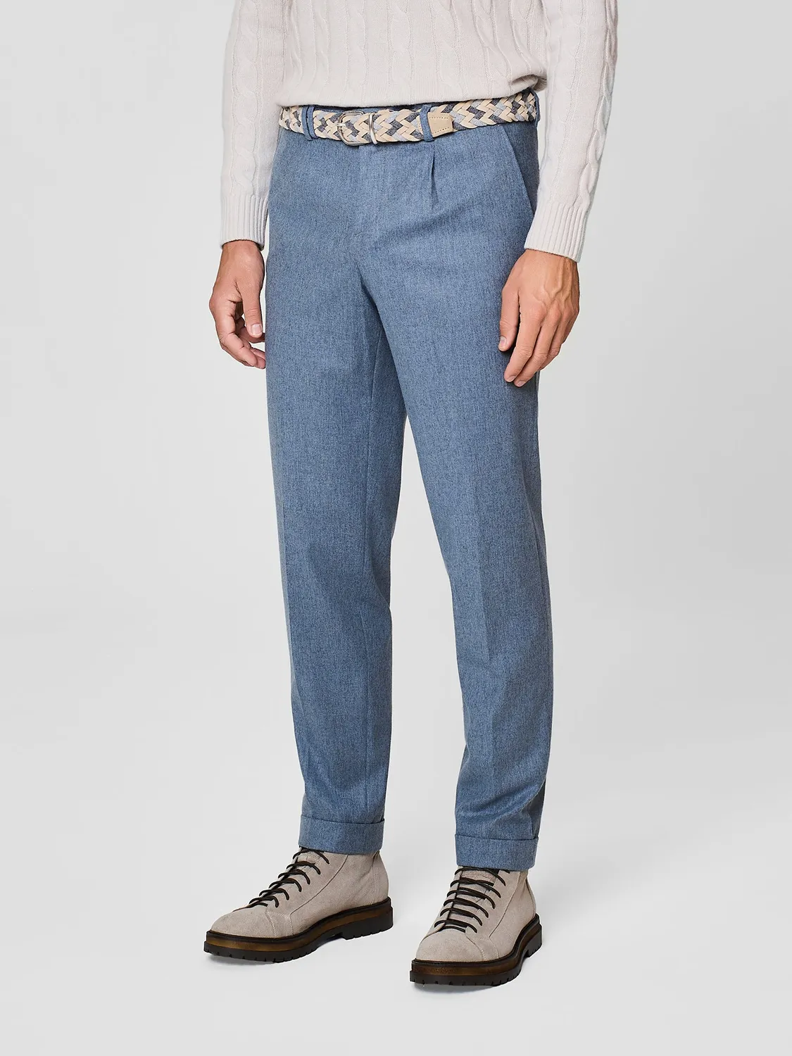 Paul Taylor Pantalone Sartoriale Flanella Lana Dusty Blue