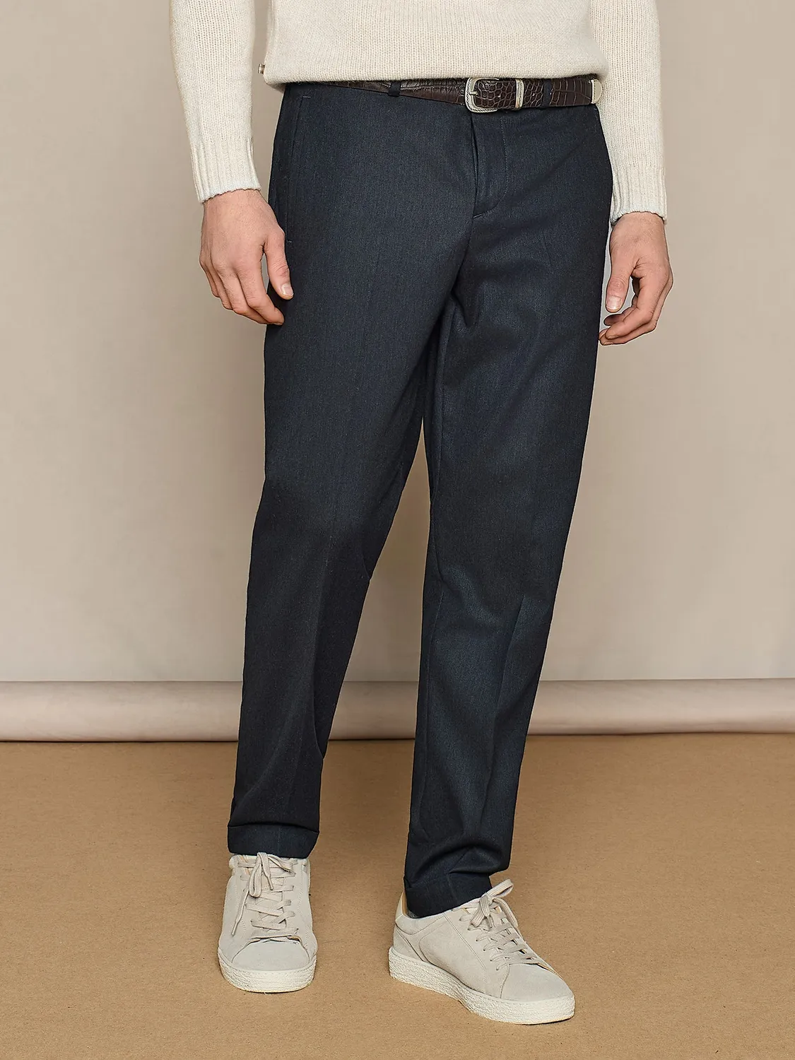 Paul Taylor Pantalone Wide Fit Flanella Blu coulisse