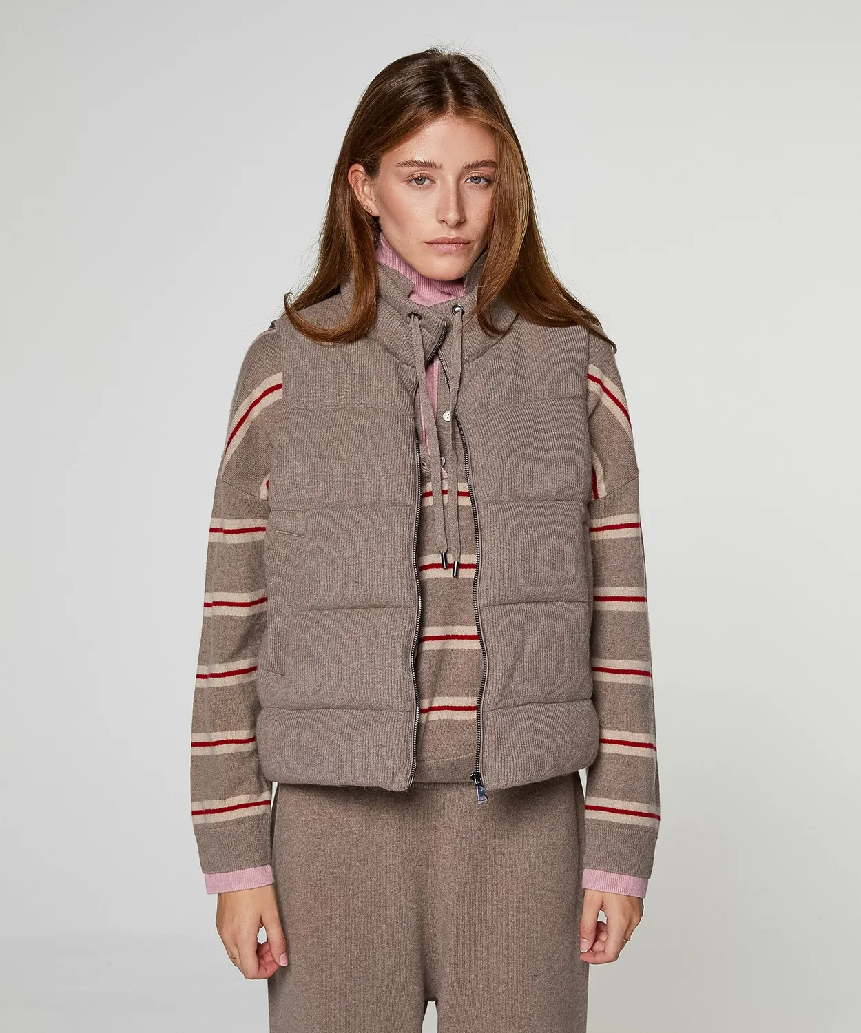 Rodier piumino smanicato cashmere talpa collo alto