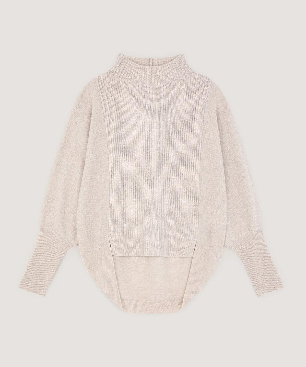 Rodier Maglia Collo Alto Lana Cashmere Maglione Beige
