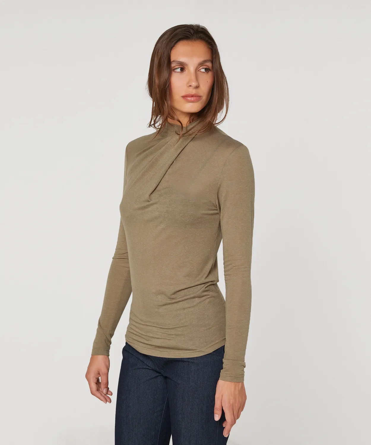 Rodier T-shirt drappeggiata maglia fine talpa collo alto