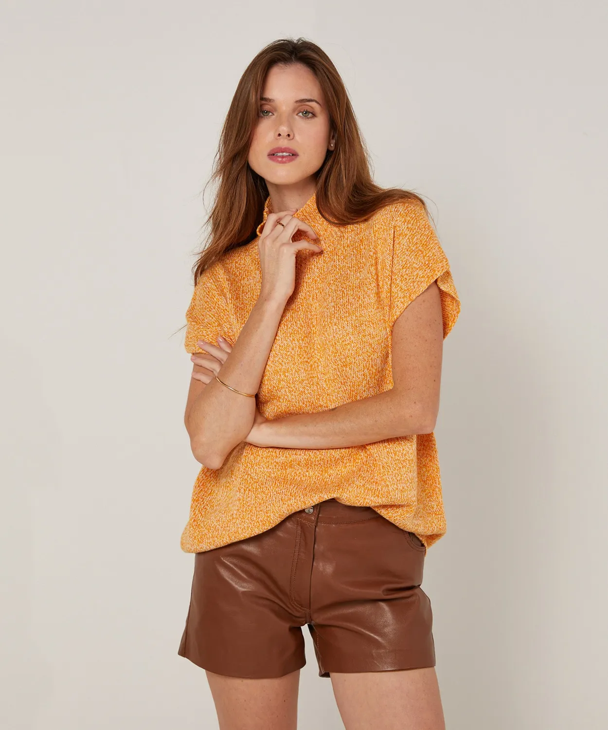Rodier maglione lupetto maniche corte giallo mélange