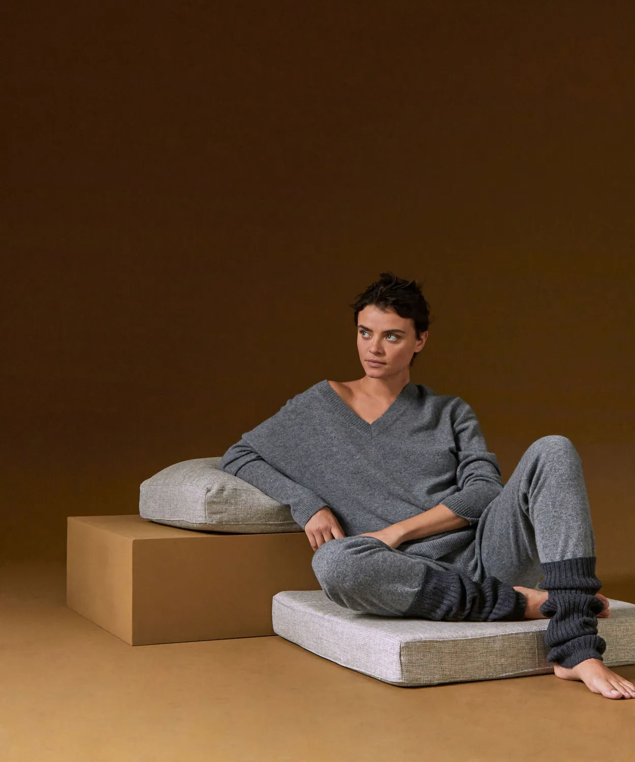 Rodier Maglione oversize scollo V cashmere grigio medio M
