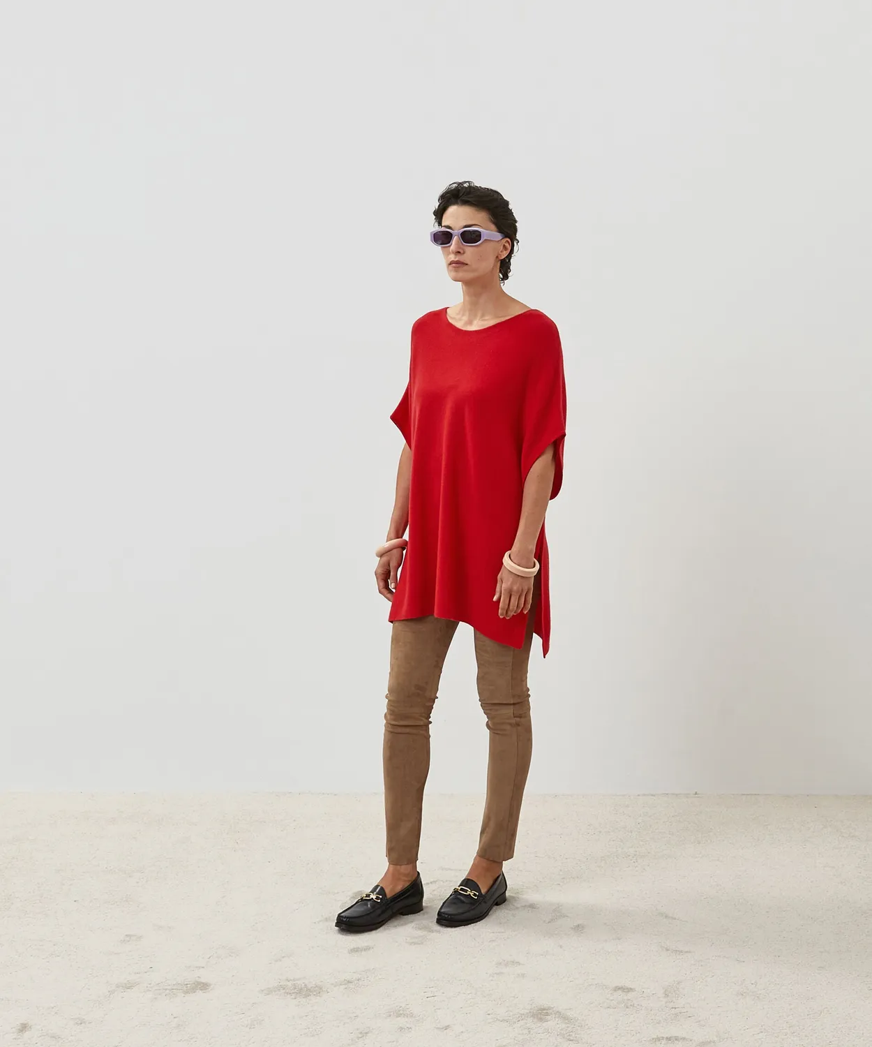 Rodier Poncho in cashmere mantella rosso vermiglio