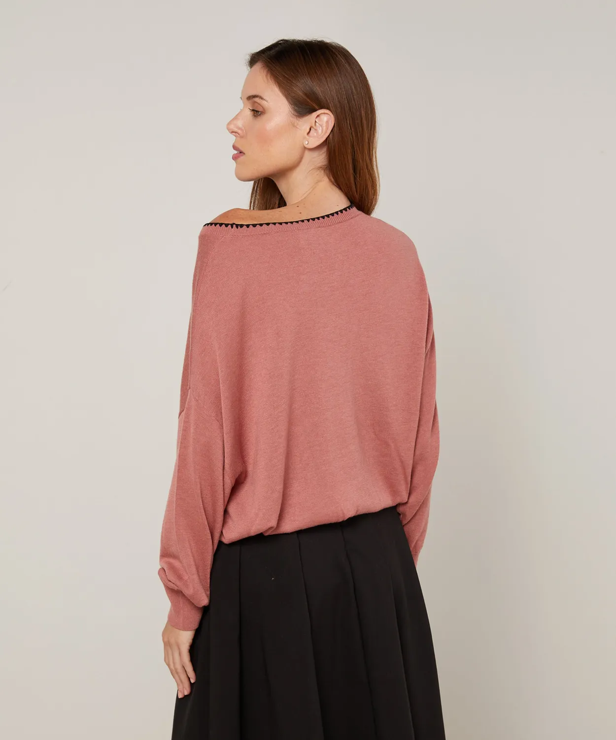 Rodier Maglione girocollo maglia fine bois de rose ampio