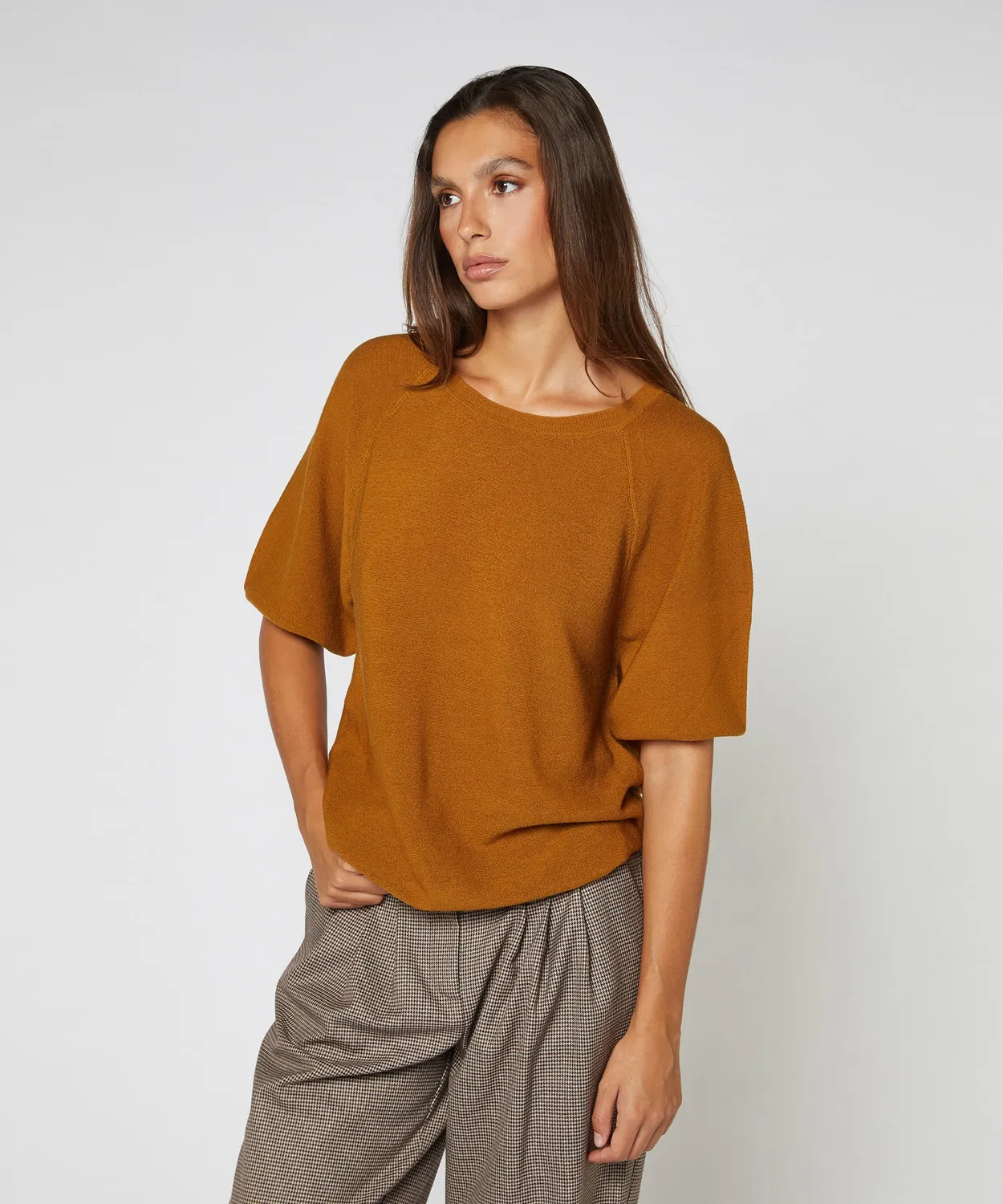 Rodier girocollo 3/4 maglione lana merino senape