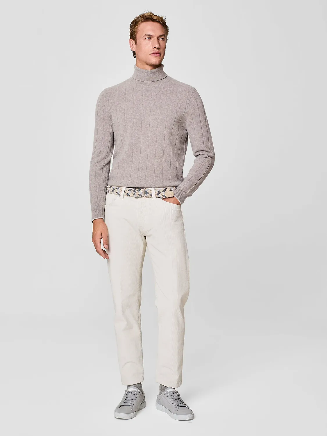 Paul Taylor Dolcevita Maglia Taupe Misto Cashmere Costa Piatta