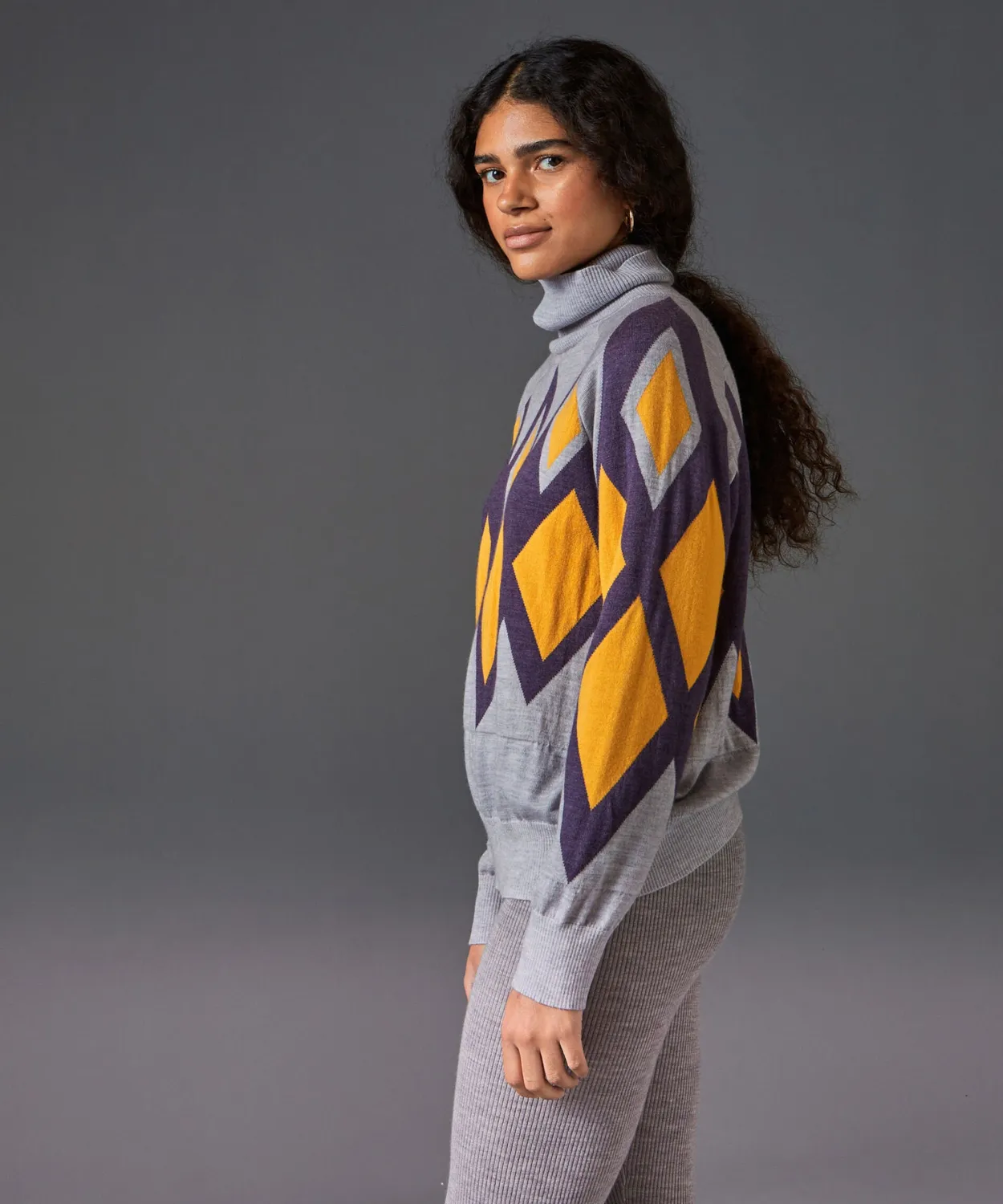 Rodier Dolcevita jacquard merino rombi grigio topo