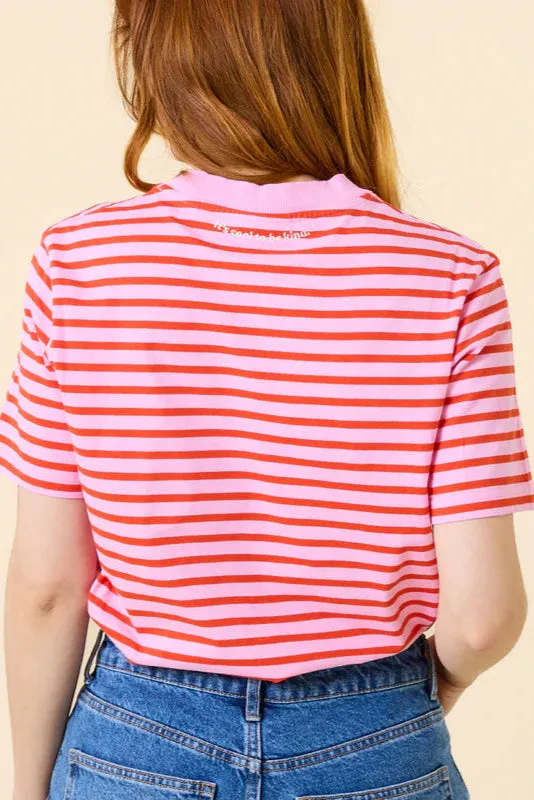 Popeia Cotton T-Shirt Striped Pink/Red maglietta righe