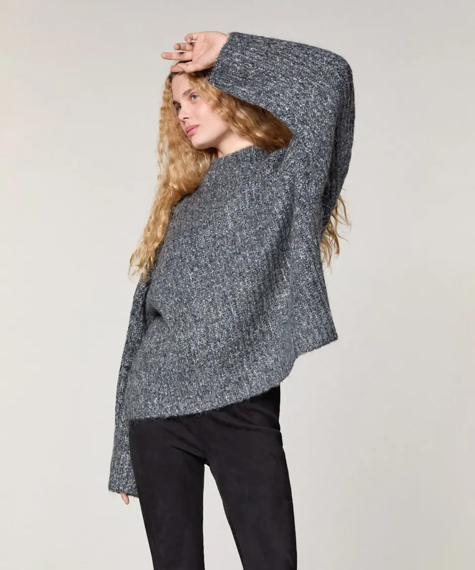 Rodier maglione oversize maglia grossa grigio chine