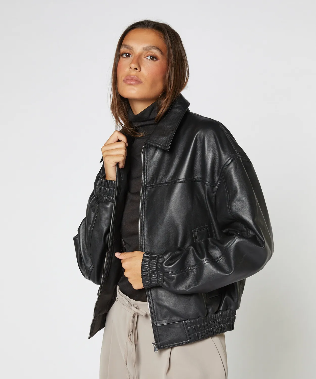 Rodier Bomber pelle nero agnello oversize