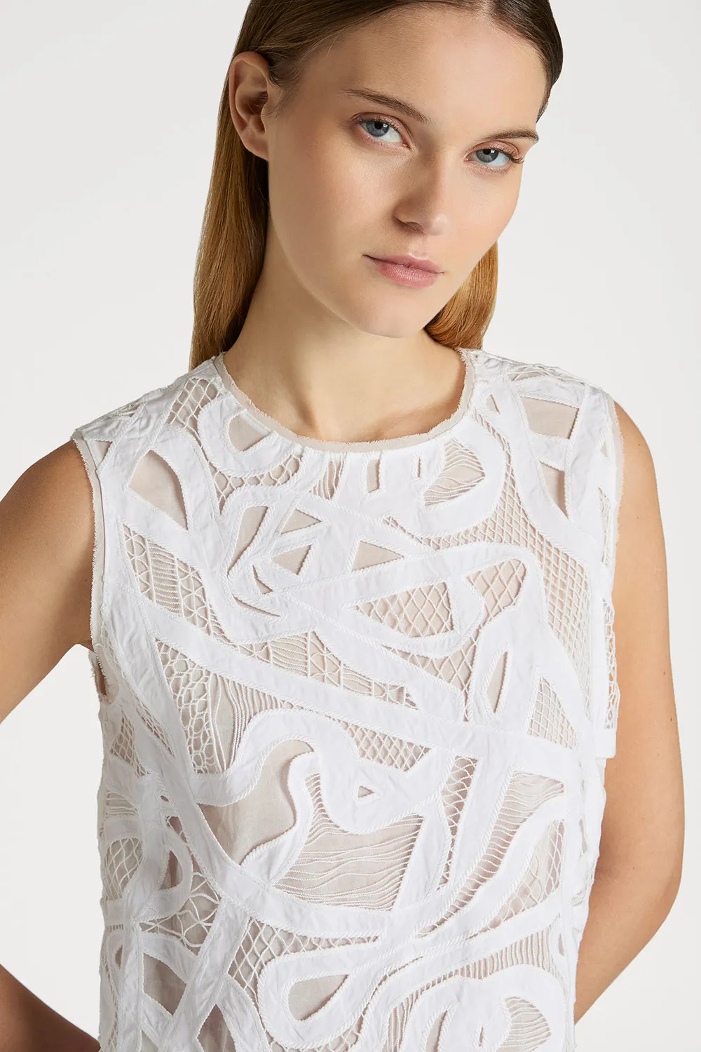 PORTS 1961 Lace White Top bianco in pizzo intrecciato