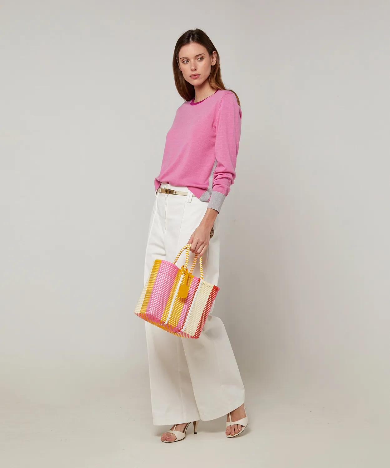 Rodier Maglia girocollo tricolore lana merino rosa candy