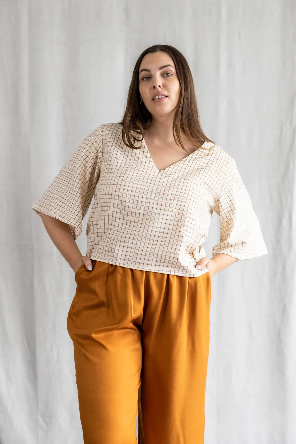 Jyoti - Fair Works Vasanta Cream Checks blusa quadri crema cotone