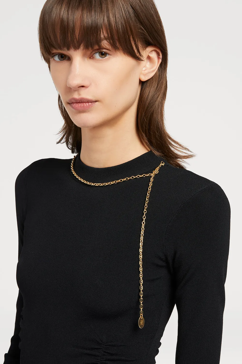 PORTS Gold Metal Knitwear maglia nera catena oro