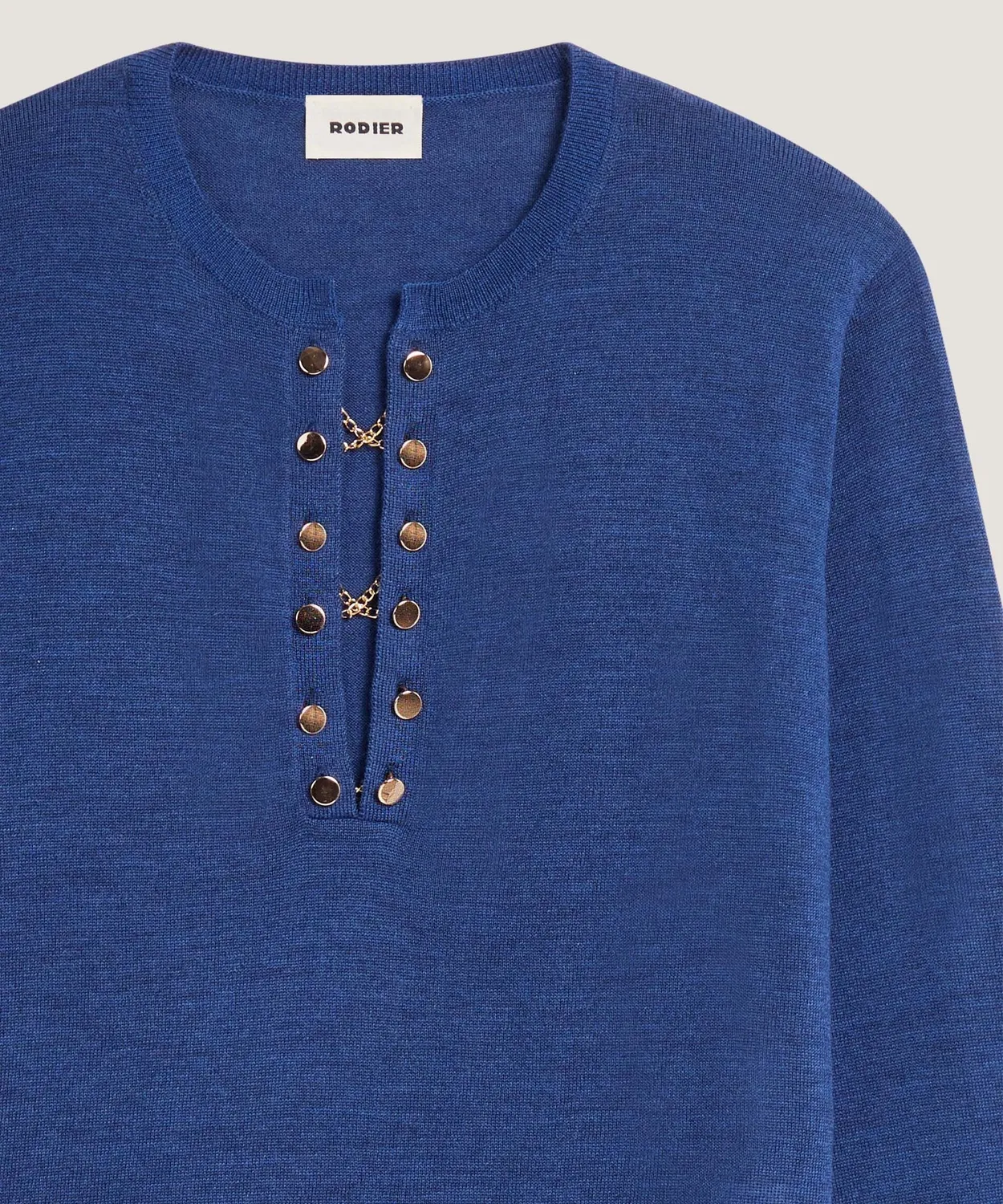 Rodier maglione collo tunisino merino blu zaffiro lana