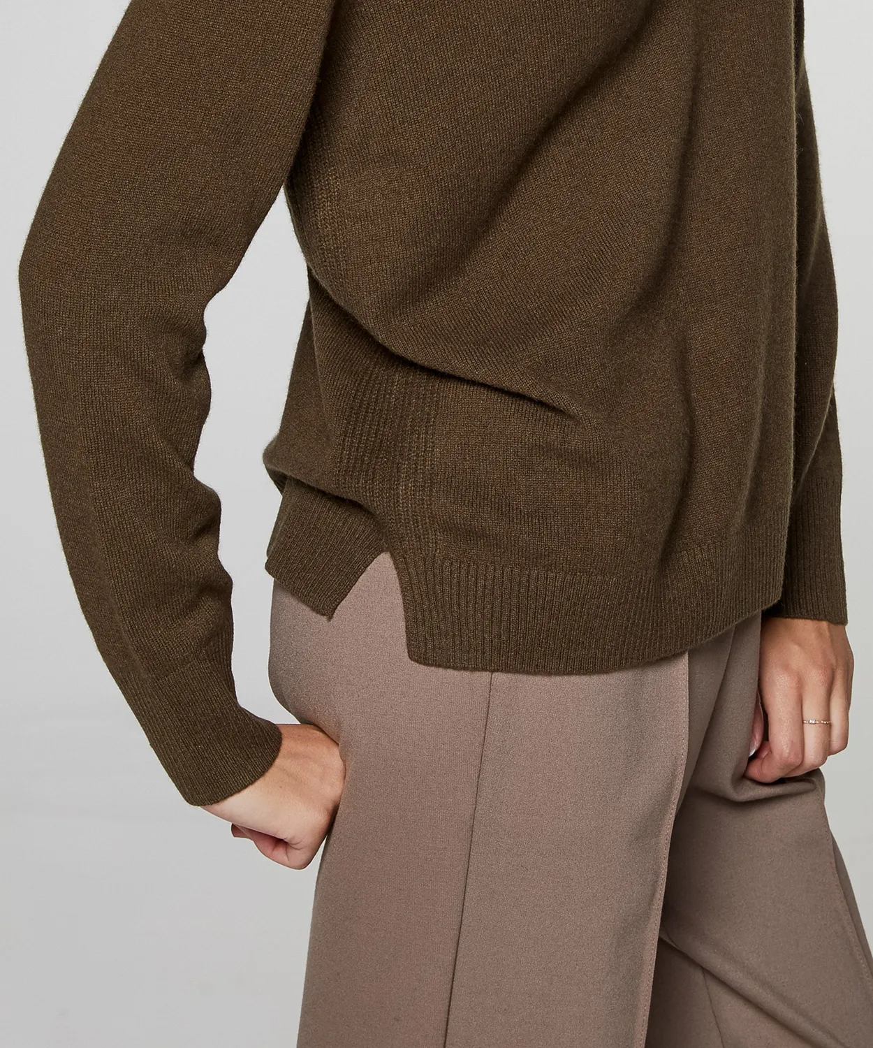Rodier maglione cachemire donna collo tunisino kaki