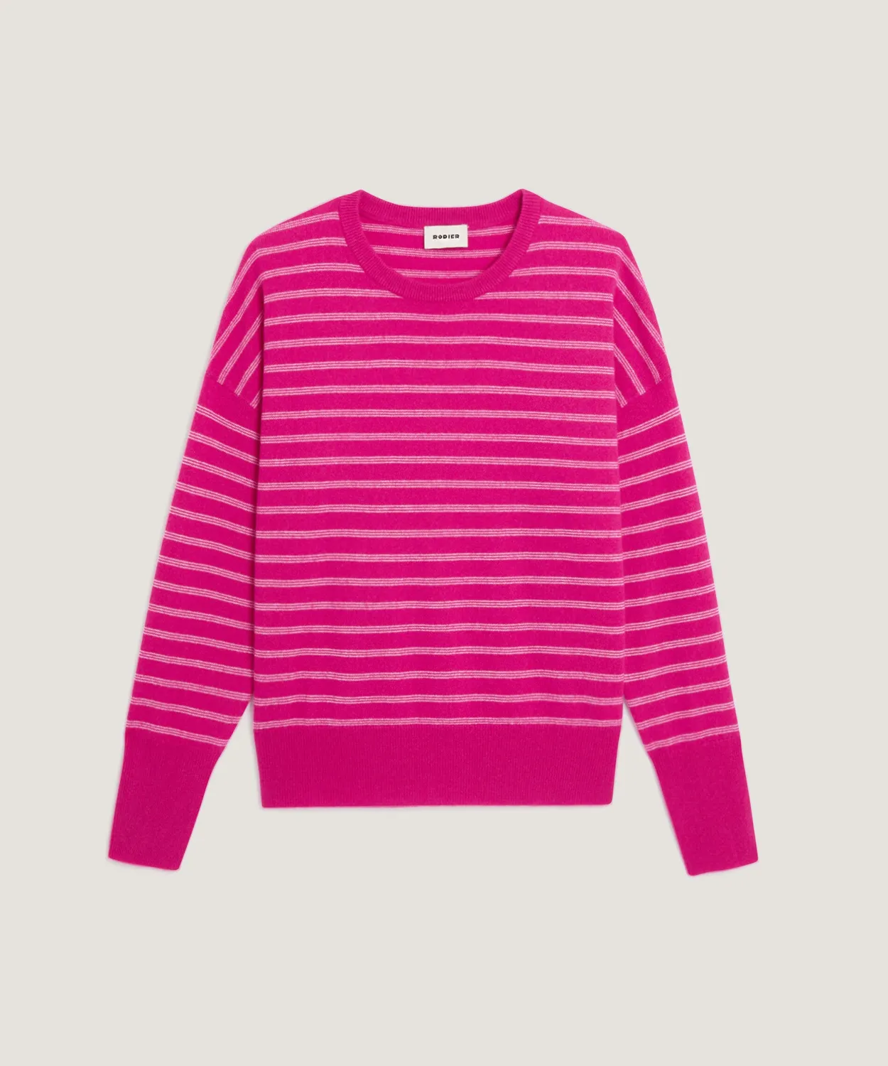 Rodier Maglione in cashmere a righe larghe rosa S-XL