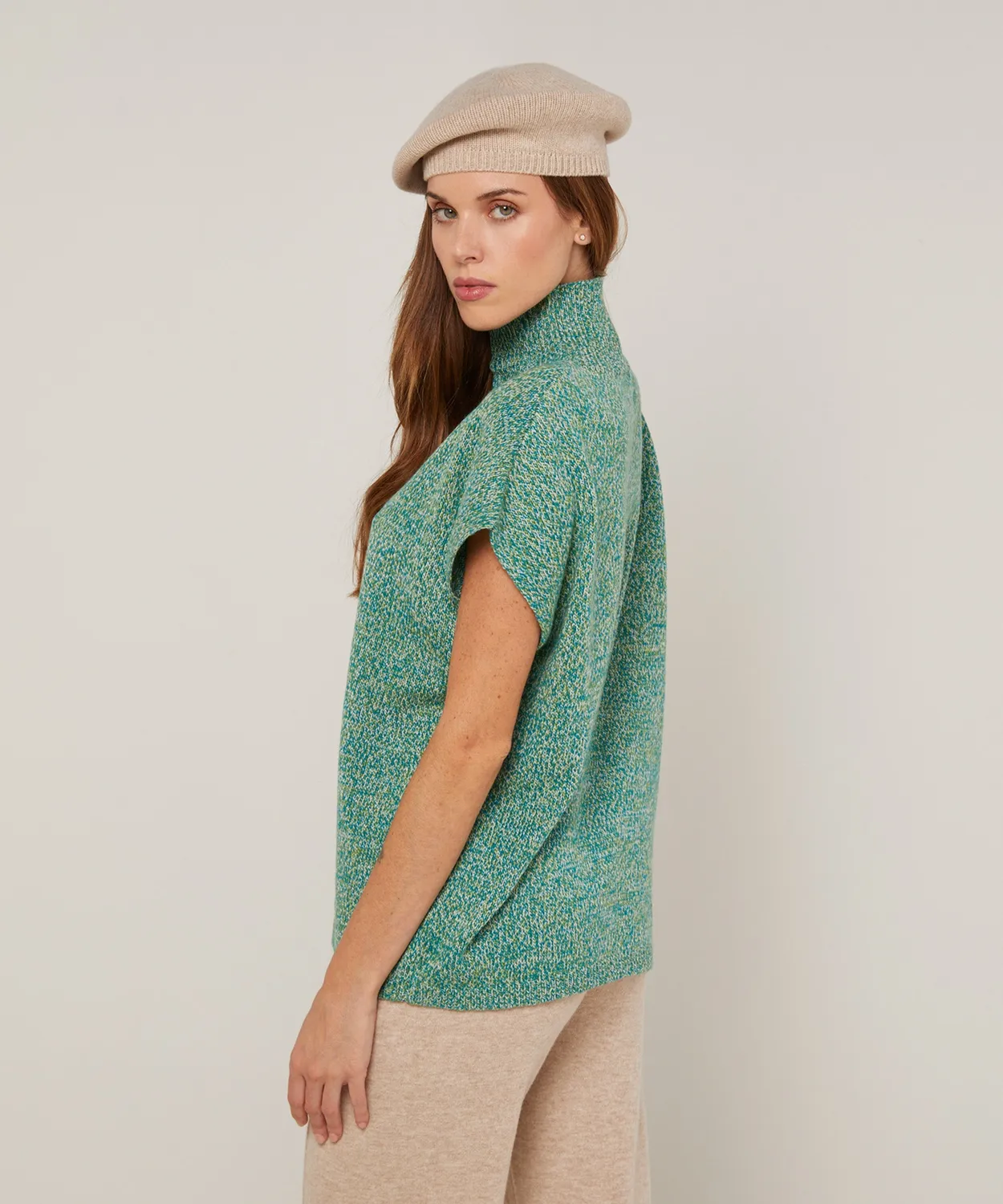 Rodier maglione collo alto maniche corte verde