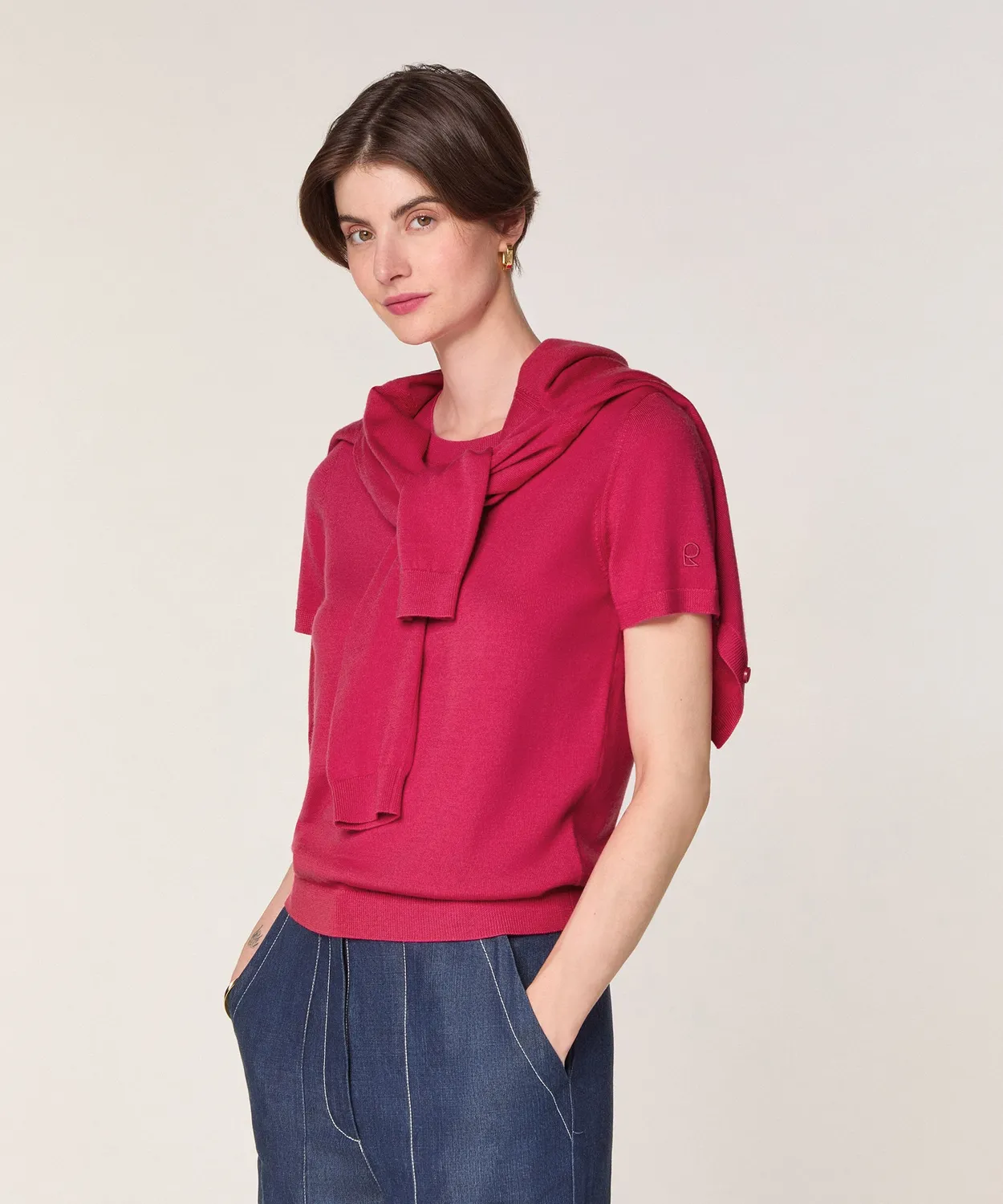 Rodier twin-set lana merino fucsia cardigan