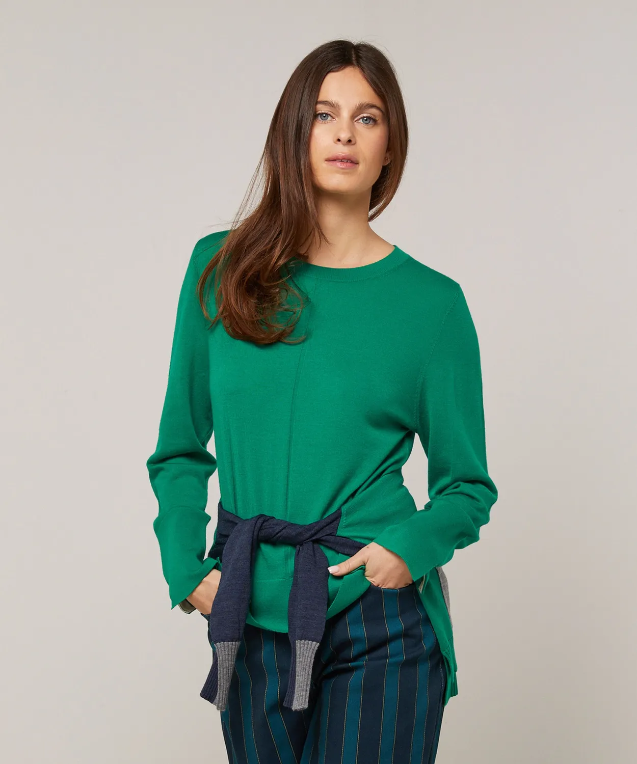 Rodier Maglione Girocollo Lana Merino Verde Smeraldo
