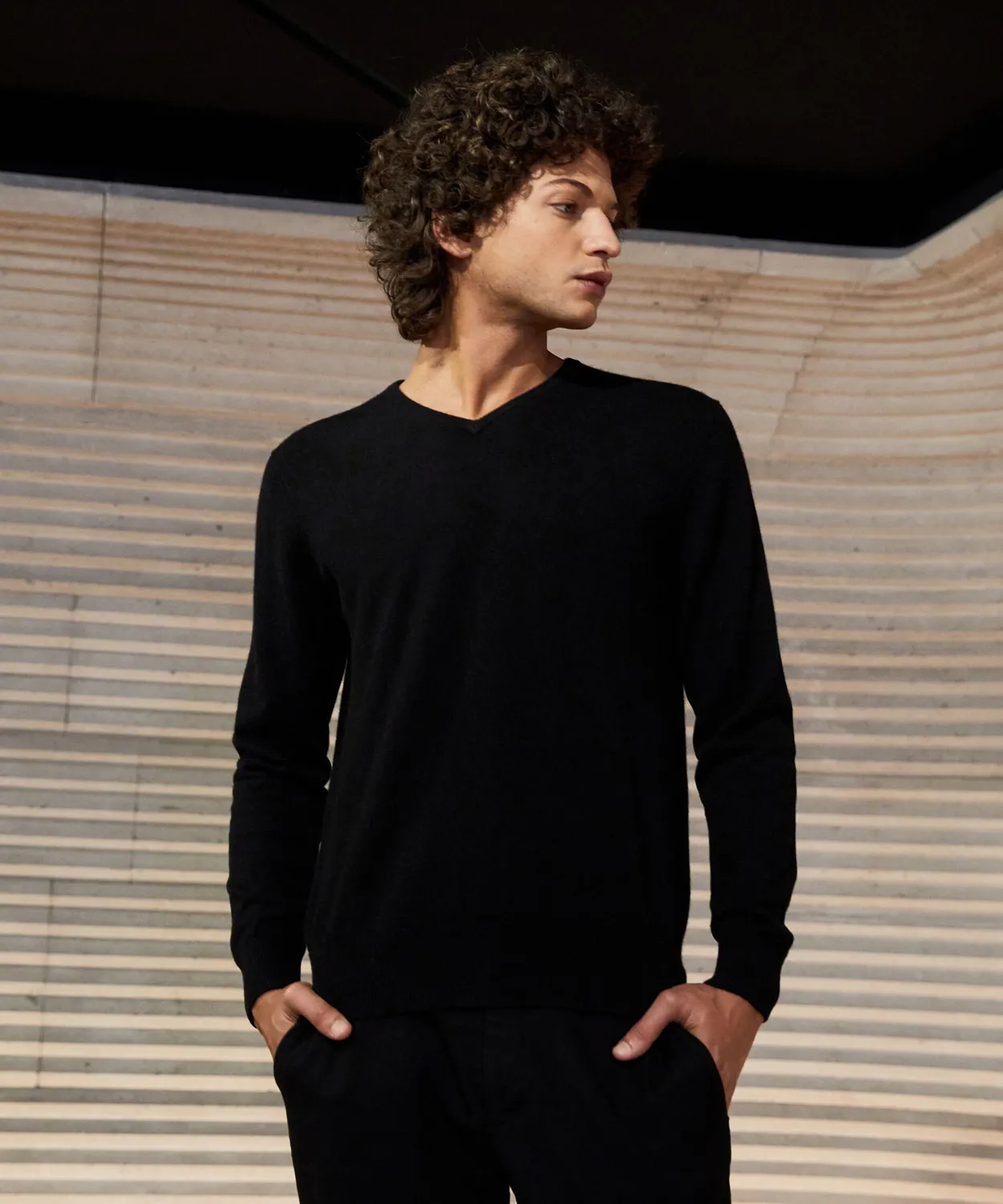 Rodier maglione scollo a V uomo cashmere nero