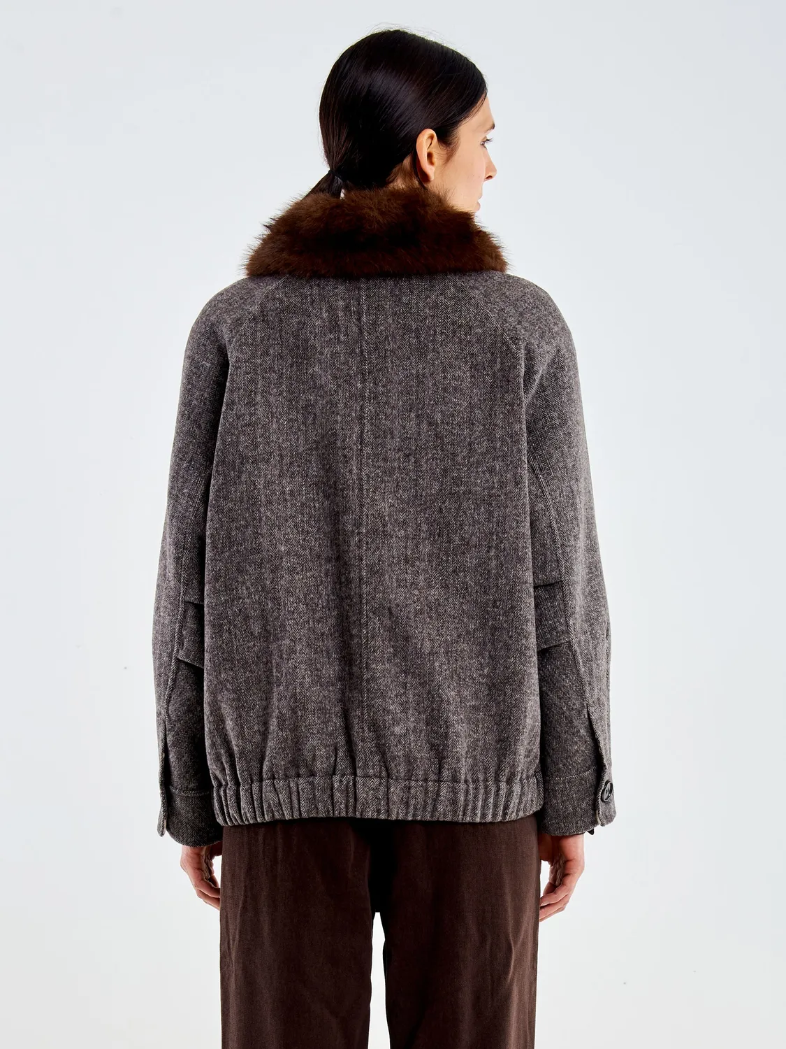 Vicolo Bomber Double Collo Pelo Beige Taglia S