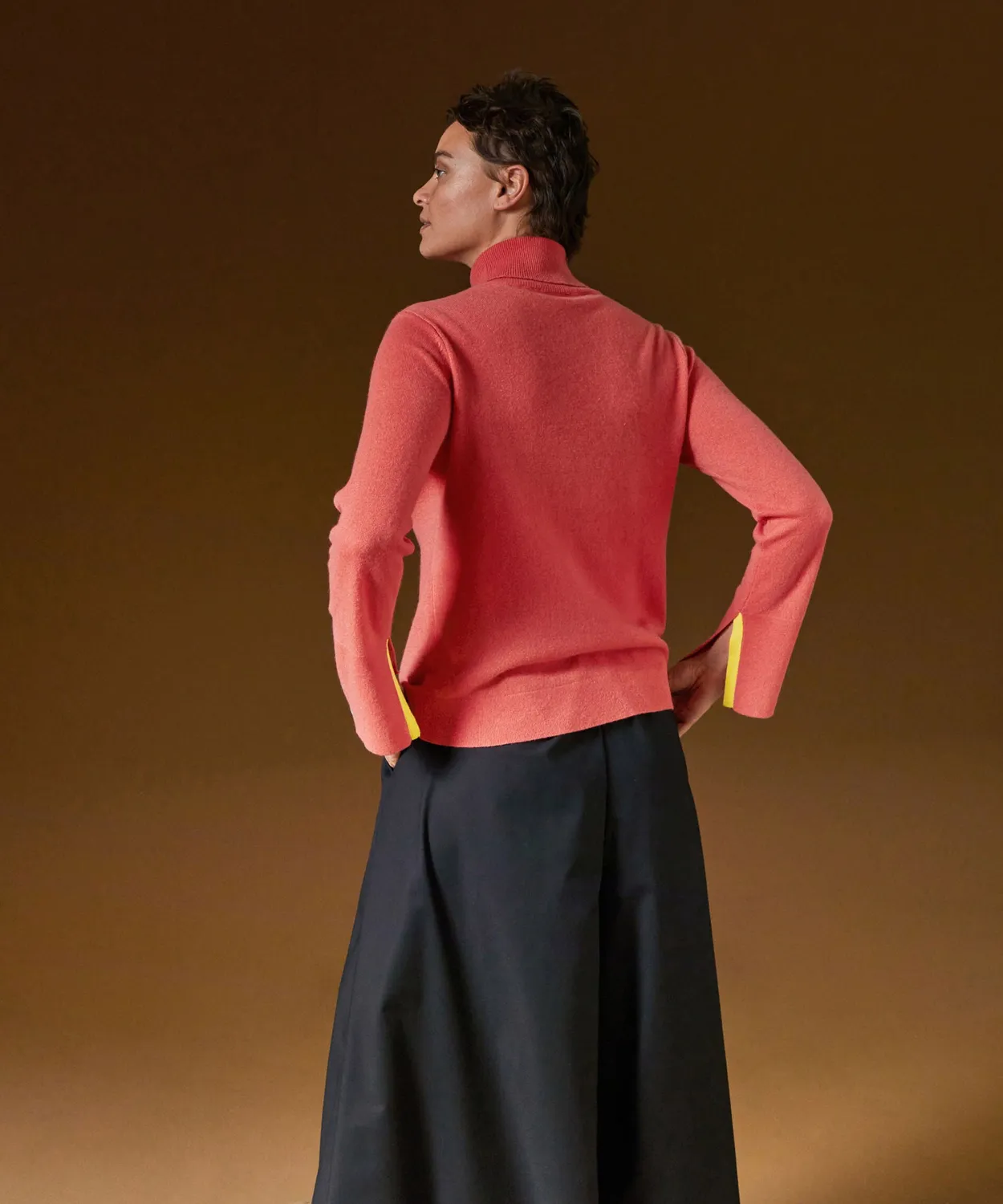Rodier maglione cashmere dolcevita arancione corallo