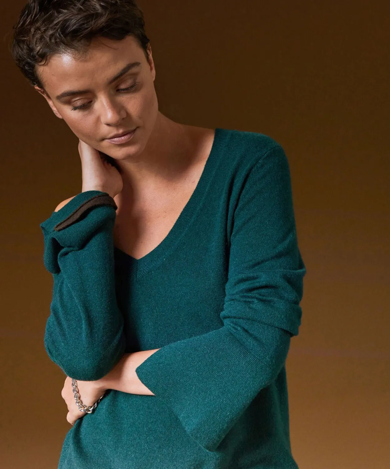 Rodier Maglione cashmere verde anatra scollo V
