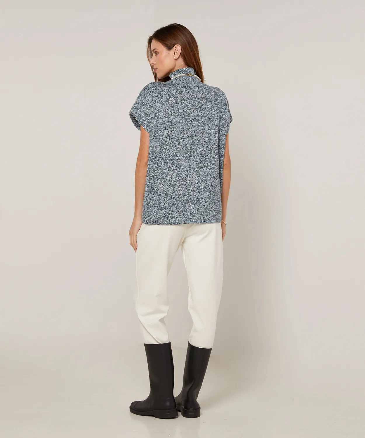 Rodier Erica maglione lungo collo alto maniche corte blu