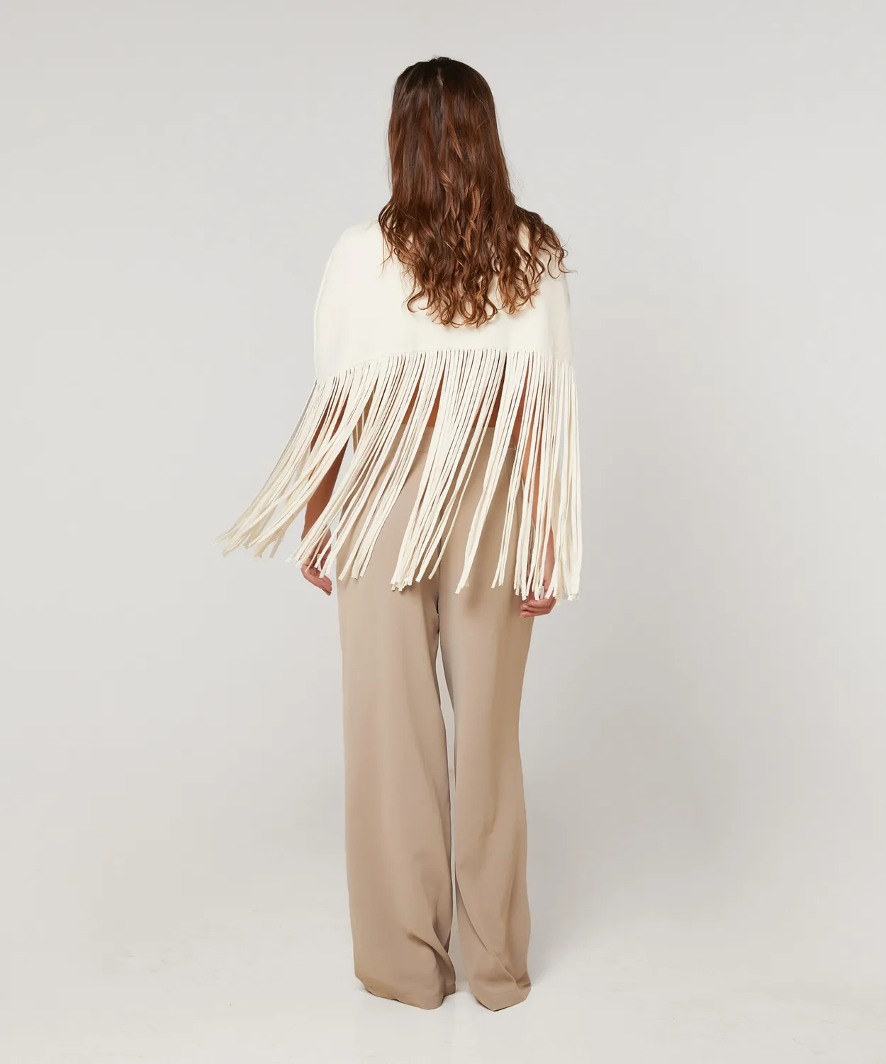 Rodier Mantella con frange Ecru maglia strutturata