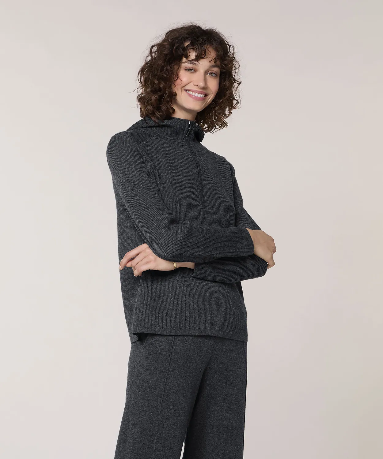 Rodier maglione cappuccio coste grigio scuro con zip