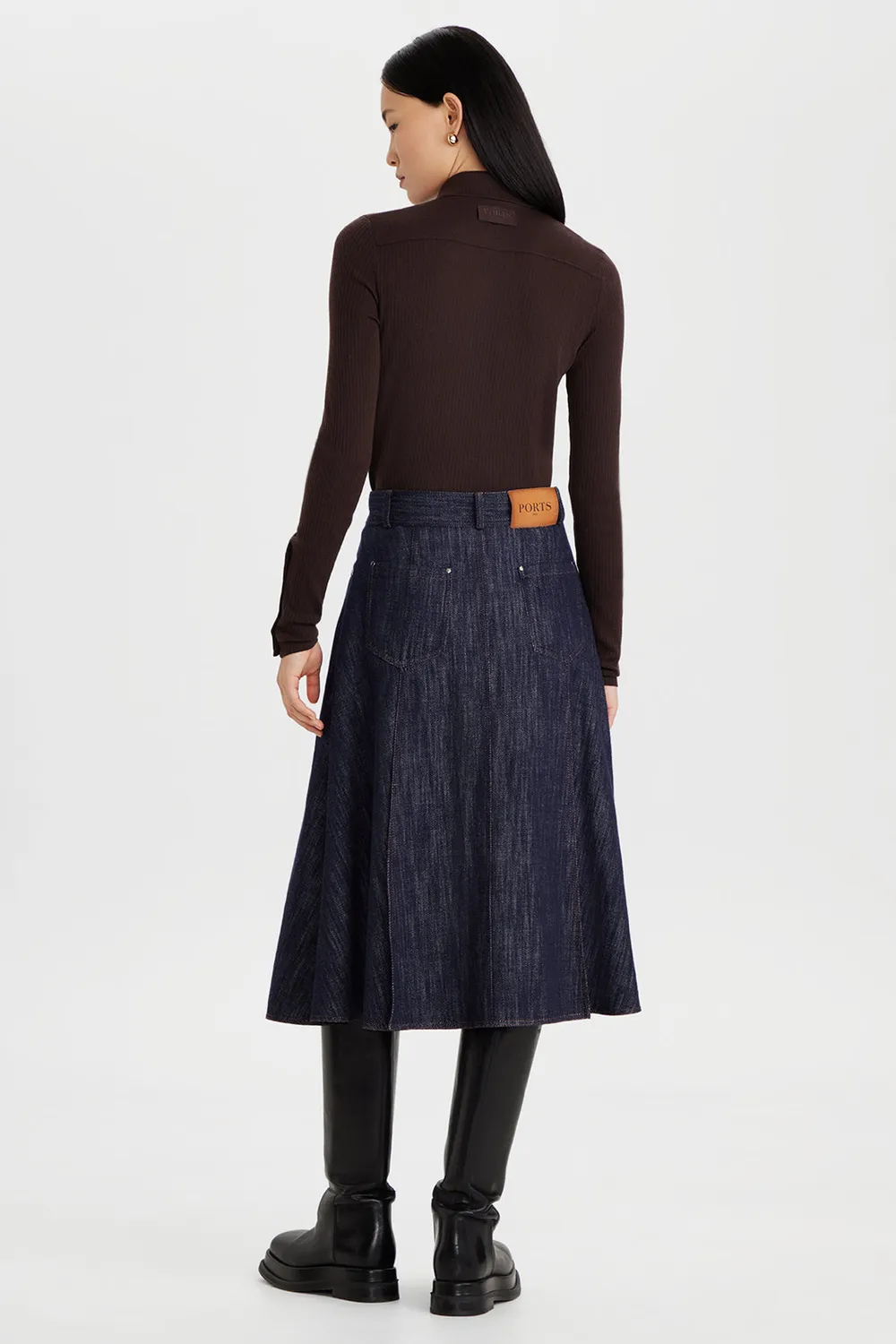 PORTS 1961 gonna denim midi svasata indaco