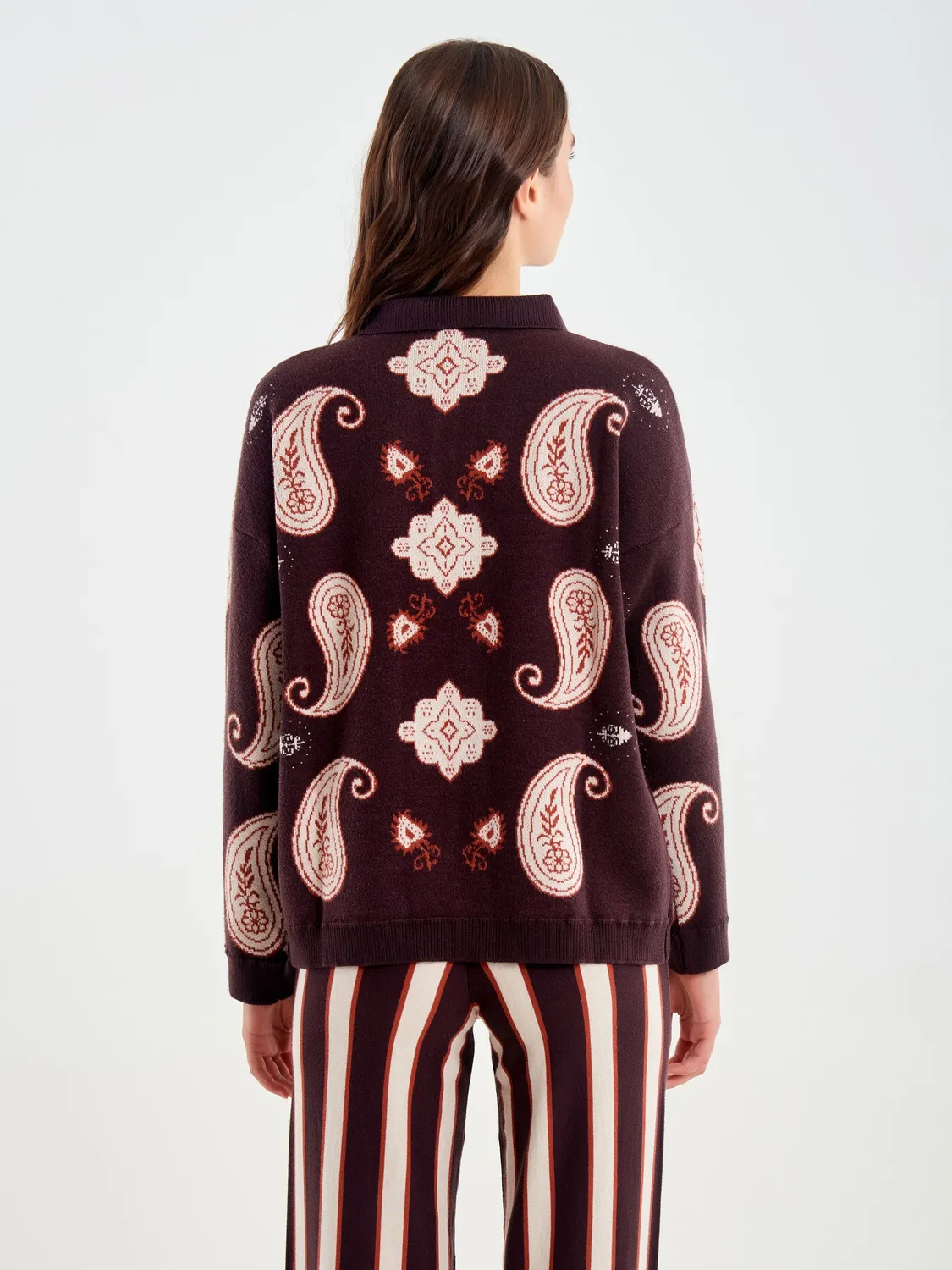 Vicolo Mosaico polo in maglia beige marrone rosa