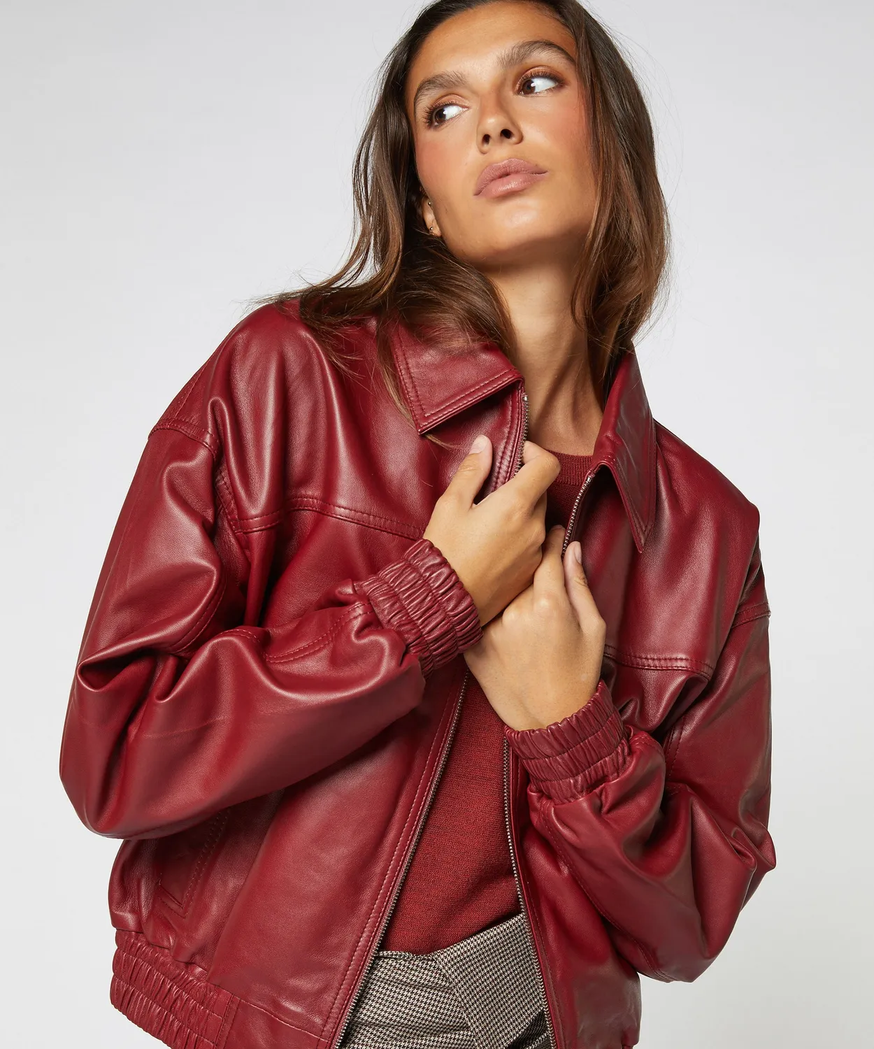 Rodier Bomber in pelle bordeaux zip