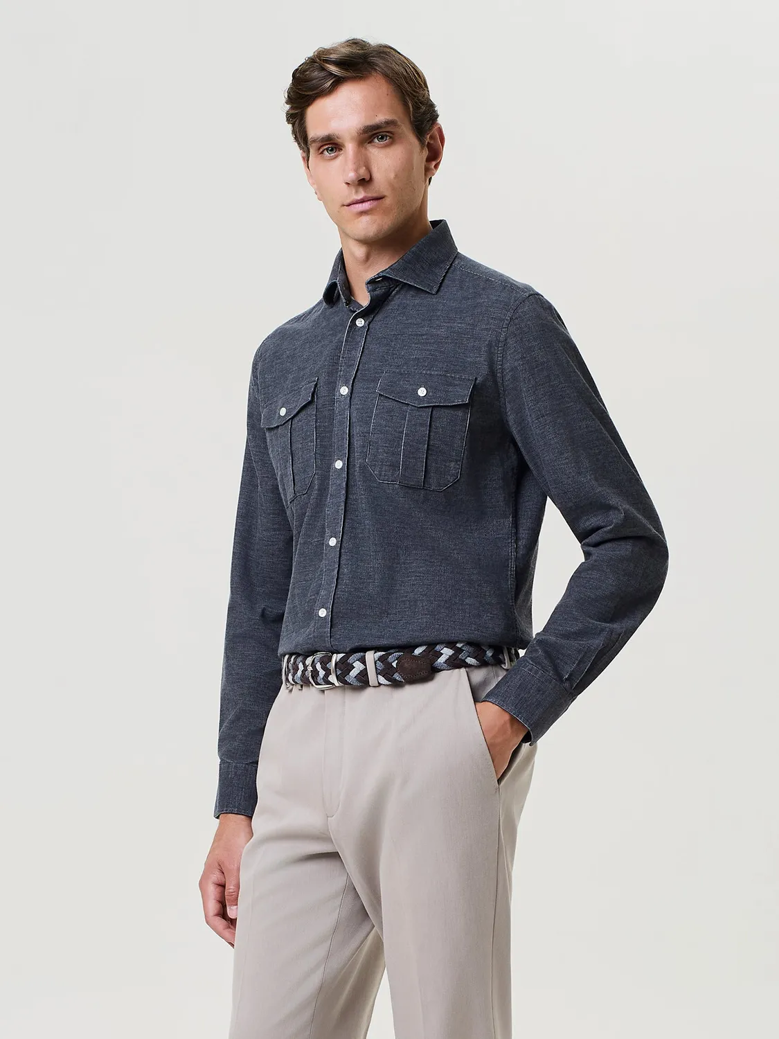 Paul Taylor camicia velluto grigio scuro regular fit