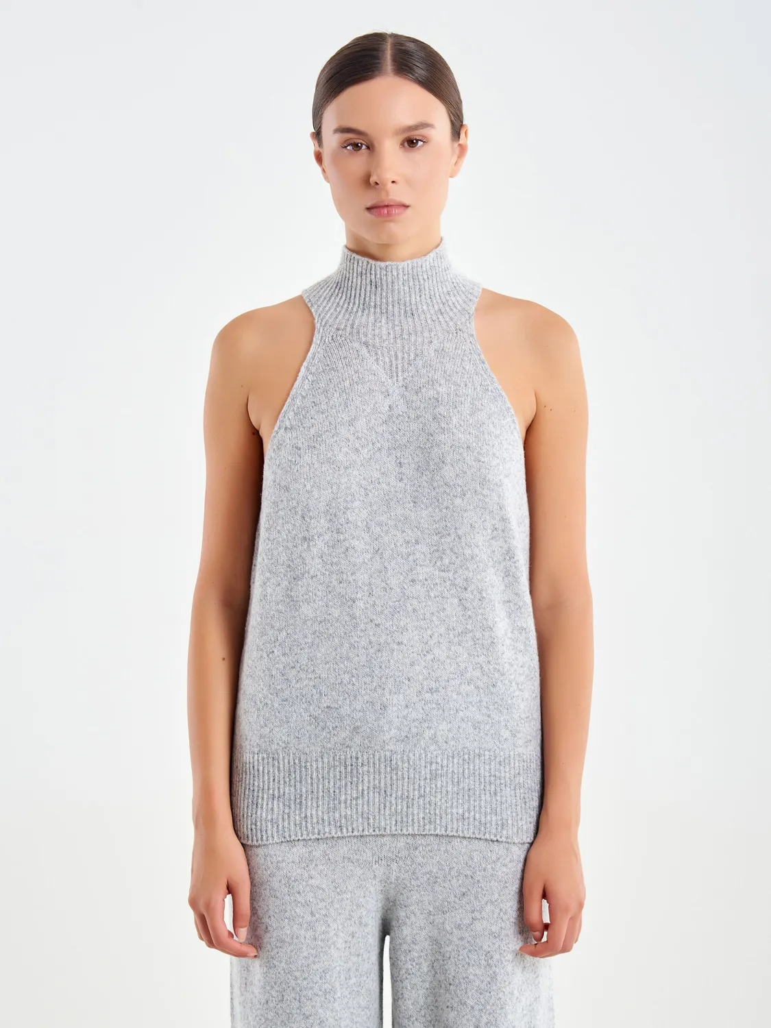 Vicolo Dolcevita Halter smanicato grigio taglia unica lana