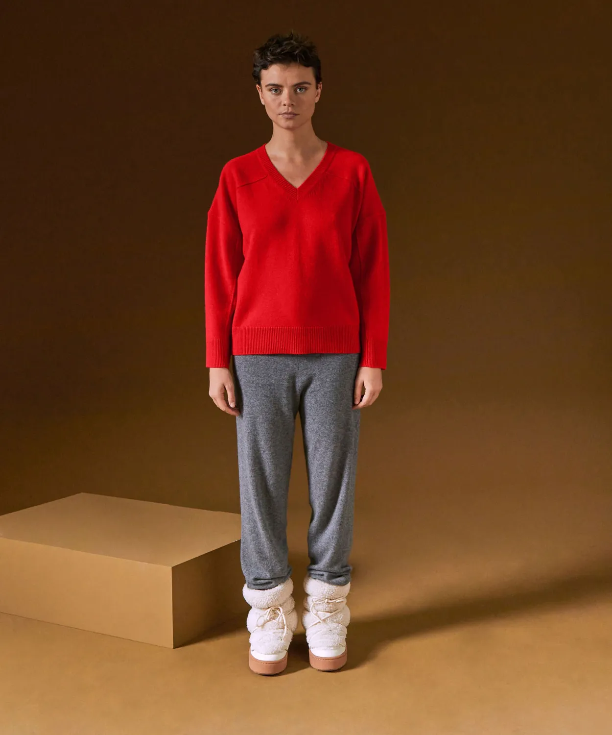 Rodier maglia oversize scollo V cashmere arancio corallo
