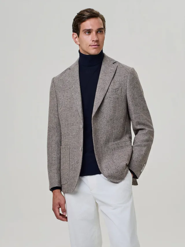 Paul Taylor Giacca Monopetto Misto Lana Spina Camel Sfoderata