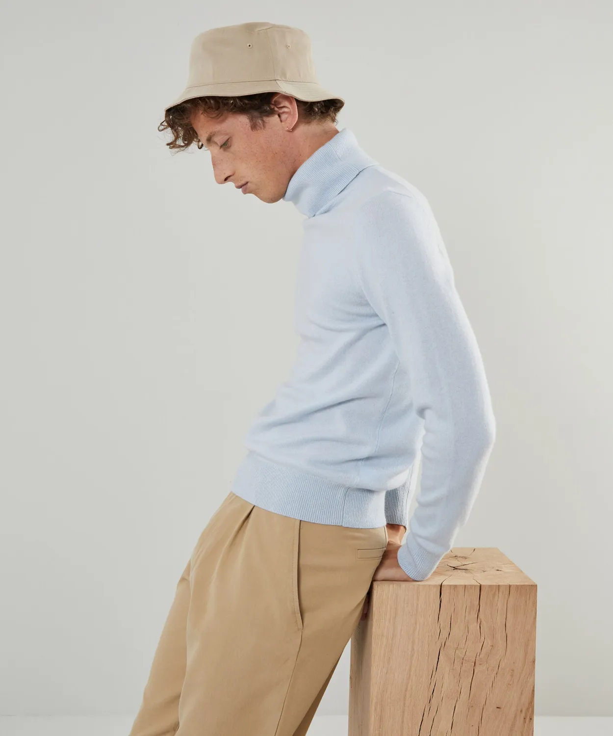 Rodier maglione dolcevita cashmere 2 fili uomo celeste
