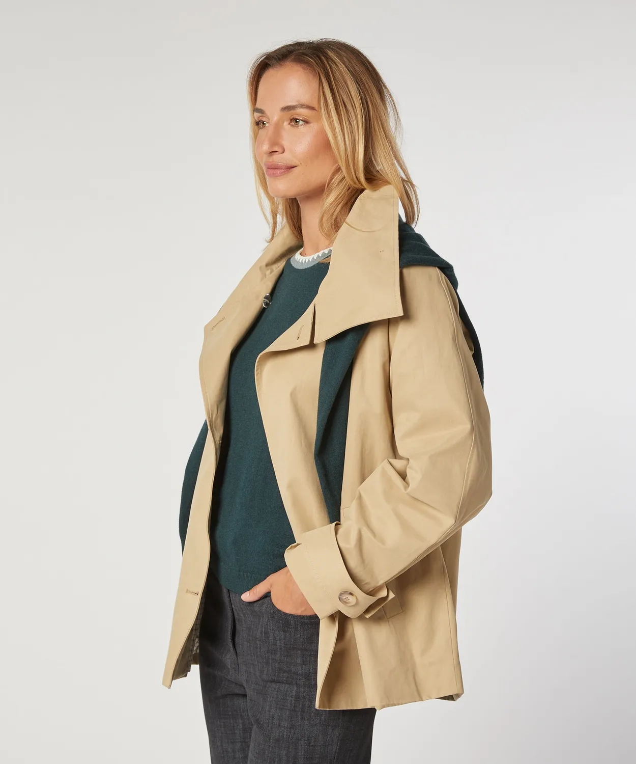 Rodier trench corto beige collo alto