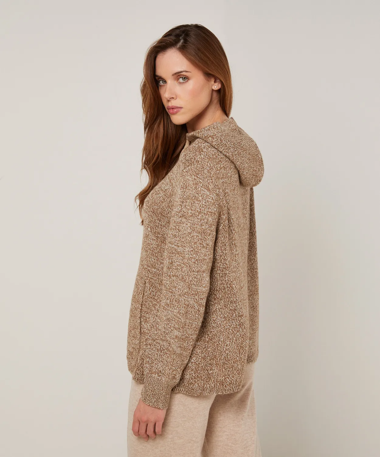 Rodier maglione oversize cappuccio mélange marrone